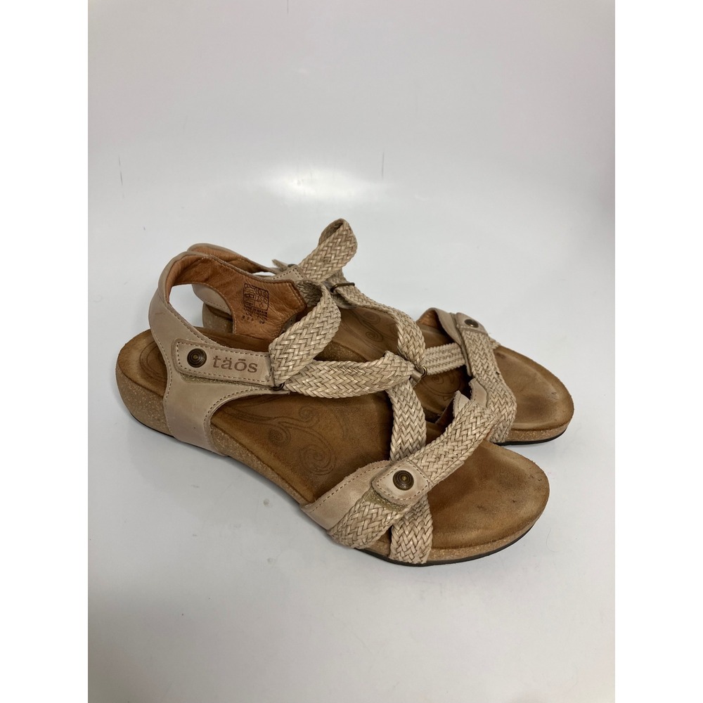 Taos The Gift Sandals Womens 39 Beige Good Braided Leather Strappy Comfort Cork